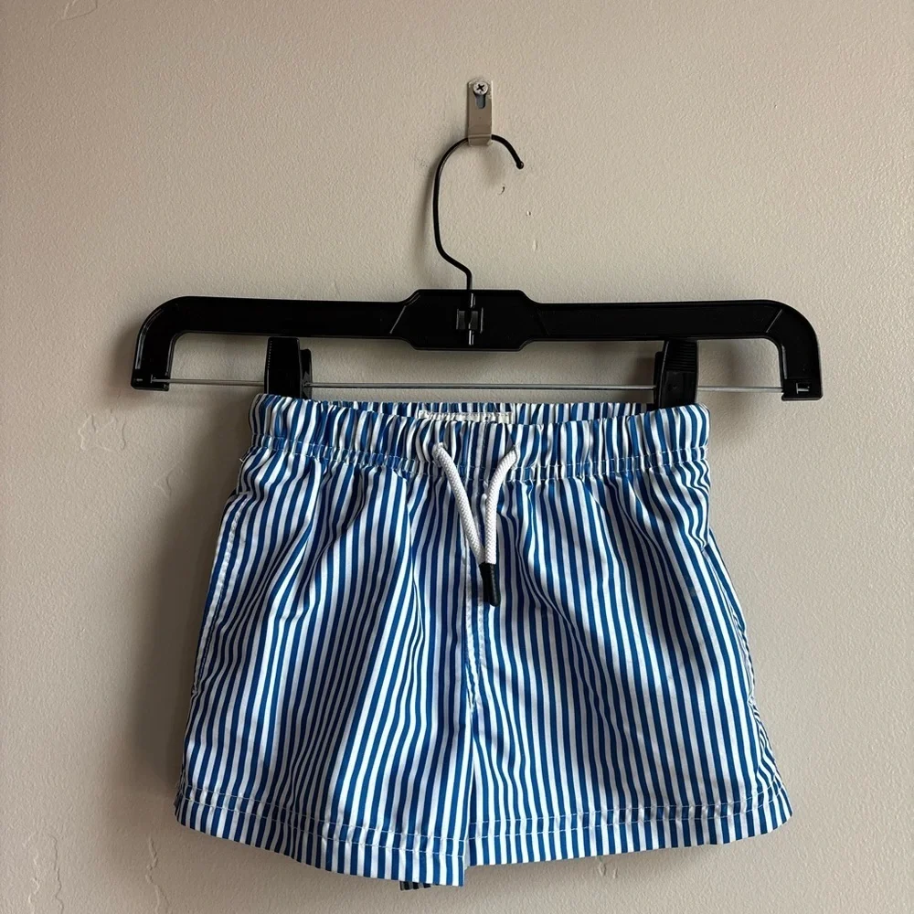 Nautical Swim Trunks Blue White Stripe Drawstring Shorts 2T Summer Resortwear